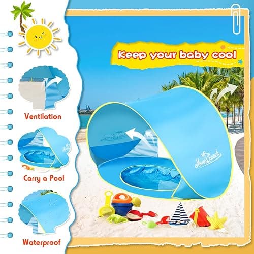 Monobeach Baby Beach Tent with Beach Sand Toys Pop Up Portable Shade Pool UPF50+ UV Protection Sun Shelter for Infant with Easy Set Up Canopy (Blue with Toys) thumbnail 5