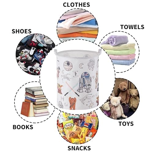 Room Nursery Decor,Baby Laundry Large Hamper Foldable With Waterproof Pe Coating,Dirty Clothes Basket Featuring The Child,Bedroom,Bathroom Set,Toy Bin,Kids Birthday Gifts,White (round) thumbnail 6