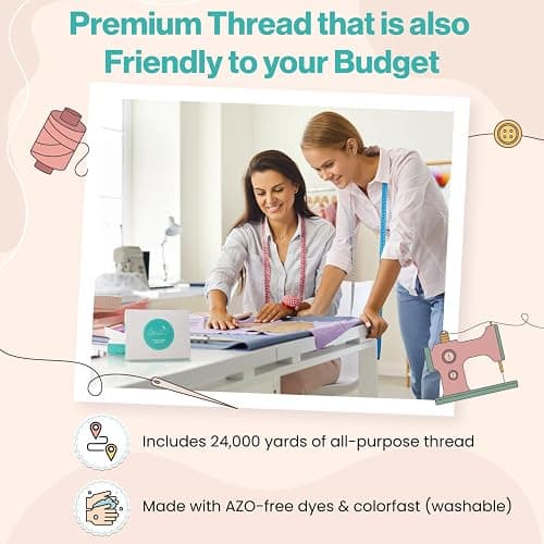 Sewing Thread-24 Spools of Polyester Thread for Sewing Machine for Beginners, Hand Stitching & Quilting-1000 yds Each in 22 Colors+Bonus Black & White thumbnail 3