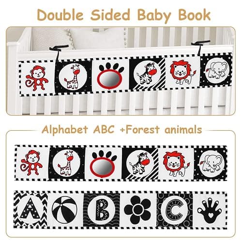 Vicloon Baby Soft Books,Black and White Baby Bath Cloth Book,High Contrast Foldable Soft Fabric Quiet Book,Touch and Feel Crinkle Cloth Books for Babies Infants Toddlers First Bookes thumbnail 4