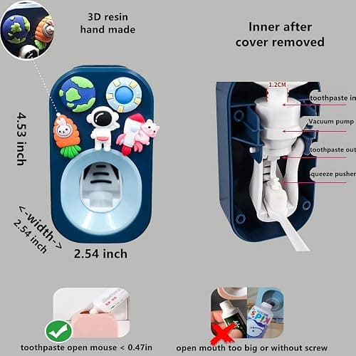 Automatic Toothpaste Dispenser & Toothpaste Holders and Wall Mounted Cup 3 Piece in a Set, is Wall Mounted for Bathroom,Toothpaste Squeezer for Kids & Family Shower by Mr. Thumbs(Navy Blue Set) thumbnail 6