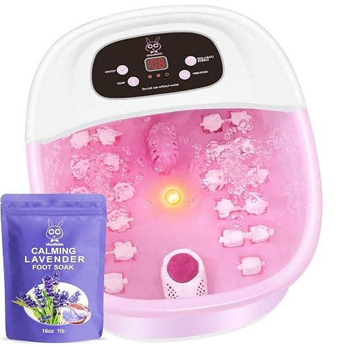 MoodRelish Foot Spa Bath Massager with Heat Bubbles and Vibration Massage and Jets, 16 OZ Calming Lavender Foot Soak Epsom Salt, Foot Soaker with Red Light, 22 Massage Rollers, Adjustable Temp - Pink thumbnail 8