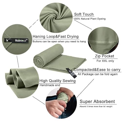 Rainleaf Microfiber Towel Perfect Travel & Gym & Camping Towel. Quick Dry - Super Absorbent - Ultra Compact - Lightweight. Suitable for Trip, Beach, Shower, Backpacking, Pool thumbnail 3