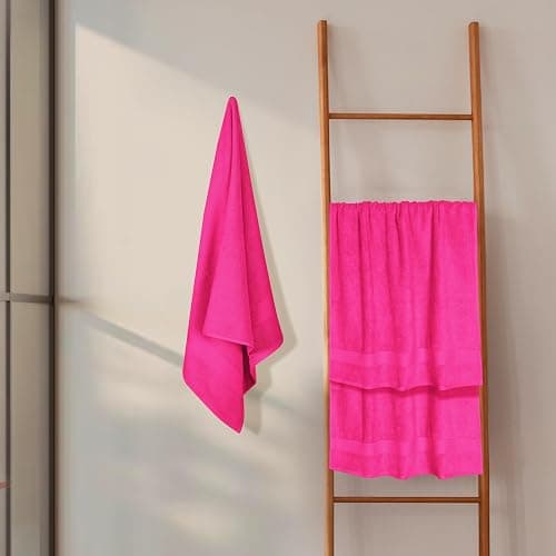 GLAMBURG Premium Cotton 4 Pack Bath Towel Set - 100% Pure Cotton - 4 Bath Towels 27x54 - Ideal for Everyday use - Ultra Soft & Highly Absorbent - Hot Pink thumbnail 5