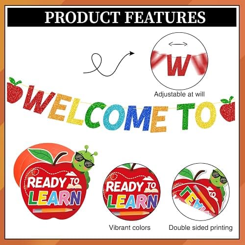 Welcome to 3rd Grade Banner Glitter First Day of 3rd Grade Banner | Back to School 3rd Grade Classroom Decor, Included 1 Garland and 16 Hanging Swirls, Pre-Strung Banner, Easy to Hang thumbnail 5