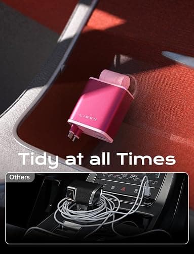 LISEN Retractable Car Charger, 84W Car Charger USB C Fast Charger Adapter, Car Accessories for Men Women, Gifts for Fathers Day for Men Dad Husband, for iPhone 17 16 15 14 13 12 Pro Max, Pink-White thumbnail 7
