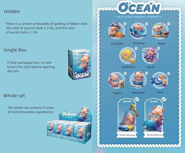 maidimiao Lulu The Piggy Ocean Series 1PC Cute Pig Blind Box Figures Collectible Toys Kawaii Birthday Gifts thumbnail 5