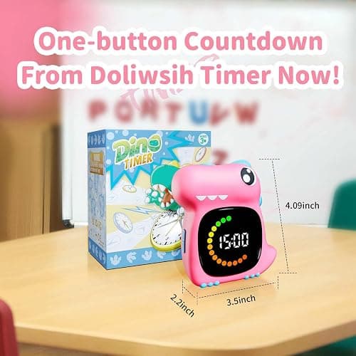 Visual Timer for Kids Toddler Timer Visual Countdown Pink Dinasuor Design Timers for Classroom Home Study Playing thumbnail 7