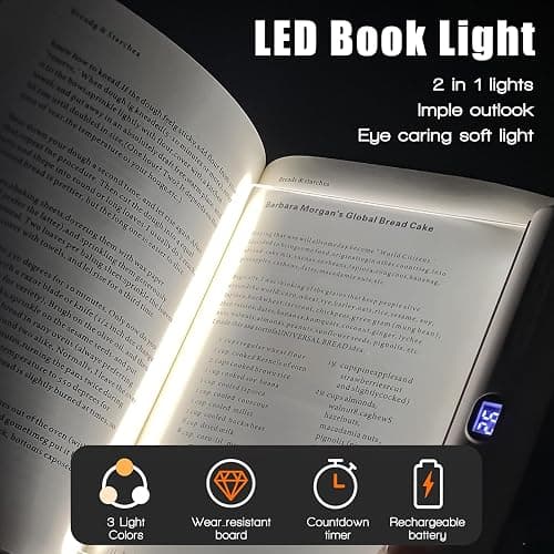 DEYOT LED Book Light and Night Light 2 in 1, 3 Color Temperatures & Stepless Dimming, USB Rechargeable Reading Light with Timer for Night Reading, Bookish Gifts for Book Lovers thumbnail 2