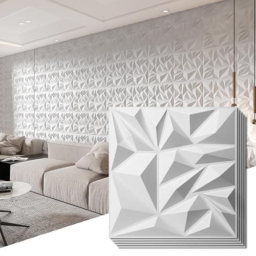 Art3d Lot de 33 panneaux muraux 3D pour décoration murale intérieure, panneaux muraux modernes texturés en losanges pour jeux,salon,TV,fond mural,30,5 x 30,5 cm,3㎡,blanc - Image 1