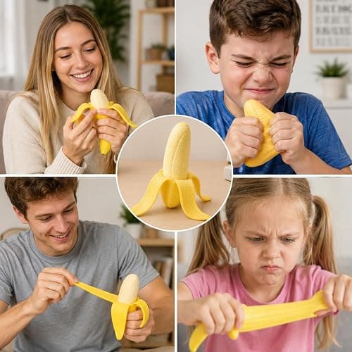 2Pcs Realistic Banana Squishy Stress Relief Toy Simulated Peeling Banana Squeeze Fidget Toy Slow Rising Silicone Decompression Toy for Anxiety Relief Prank Gifts thumbnail 4