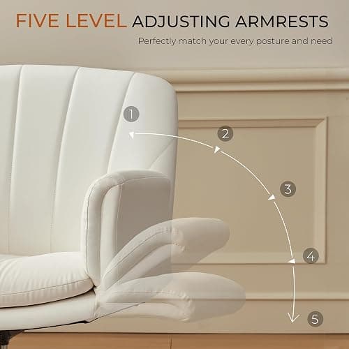 Dowinx Criss Cross Chair with Five-Level Adjustable Arms and Wheels - Comfortable Ergonomic PU Leather Swivel Vanity Chair - Computer Makeup Gaming Chair for Home Office, Bedroom, Vanity Room (Beide) thumbnail 6