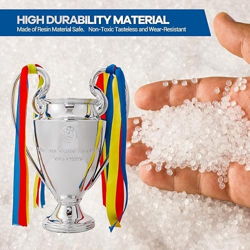 Emaraxy Champion Trophy, Sports League Cup, Champions League Replica, Resin Material, Medal, Keepsake Collection, Office Decoration Trophy, Chrome Plated Silver/Blue Ribbon thumbnail 4