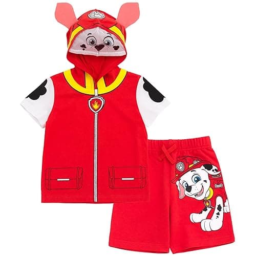 Paw Patrol Chase Skye Rubble Marshall Cosplay T-Shirt and Bike Shorts French Terry Outfit Set Toddler to Big Kid - Image 1