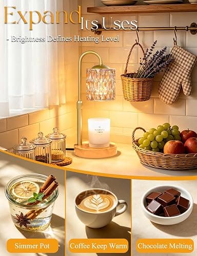 Briever Dimmable Candle Warmer Lamp with Timer, Height Adjustable Electric Candle Wax Warmer, Birthday Gifts for Women Mom, House Warming Gifts New Home Decor, Solid Wood Base, Natural Wood Champagne thumbnail 6