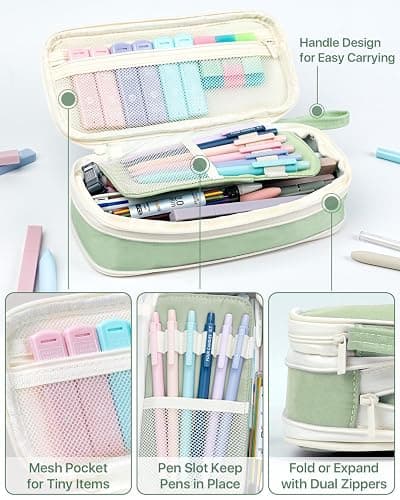 Four Candies 56 PCS Aesthetic School Supplies with Pencil Case, 6 Multicolor Pen, 12 Pastel Highlighters, 5 Gel Pens Black Ink, 9 Mechanical Pencils for Student Stationary Set Preppy Stuff (Green) thumbnail 4
