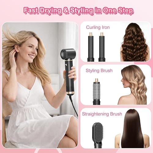 Dryhsip Warmluftbürste, 5 in 1 Hairstyler, Föhnbürste mit haartrockner für Frauen, Airstyler mit Föhn, Glätten,Lockenstab Automatisch, Haarglätter, Rundbürstenföhn, Eurostecker Styler (Classic Black) thumbnail 2