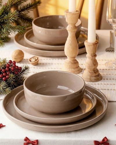Famiware Milkyway 12-Piece Stoneware Dinnerware Set, Cinnamon Brown | Plates and Bowls for 4, Dishes Set for Everyday & Formal Use, Microwave & Dishwasher Safe, Chip & Scratch Resistant thumbnail 2