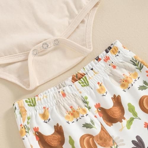 Karuedoo Newborn Baby Girl Farm Outfits Letter Print Short Sleeve Romper Chicken Flared Pants Headband 3Pcs Outfits Sets thumbnail 6