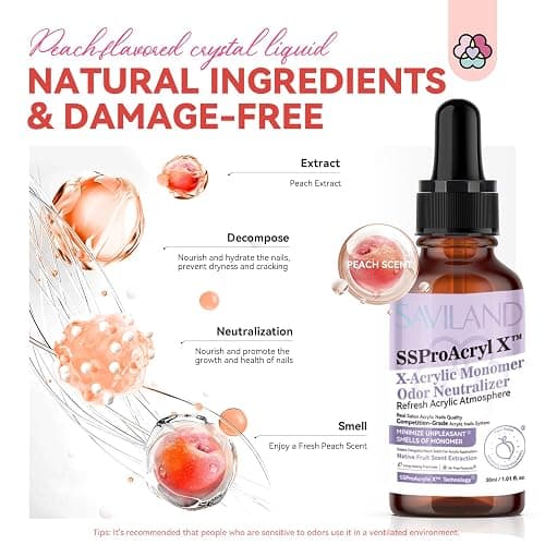 SAVILAND Peach Scent Monomer Odor Neutralizer for Acrylic Liquid 30ml | Eliminates Strong Monomer Odor, Zero Impact on SculptingEeffect, Long-lasting Scented, Relaxing Manicures Home Salon Use thumbnail 4