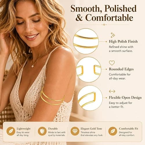 KOVLYNE 6 PCS Boho Gold Arm Cuff Jewelry for Women - Adjustable Minimalist Upper Arm Cuffs Bracelet Bangle Set for Beach Party Gifts thumbnail 5