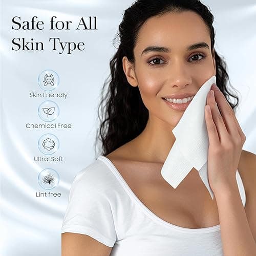 Fygrip 100 Count (2 Box) XL Disposable Face Towels 10” x 12”, 100% Viscose Fibre, Soft & Skin Friendly Face Towelettes Disposable, Facial Tissue Wipes for Women Cleansing - 50 Count (Pack of 2) thumbnail 3