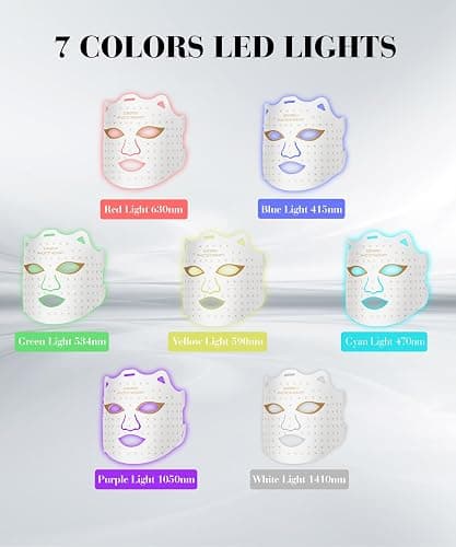 SDKWDH Red Light Mask for Face, 7-1 Colors Facial Care Mask, 850nm Infrared & Red Light Masks, Ergonomic Design for Home & Travel, White thumbnail 3