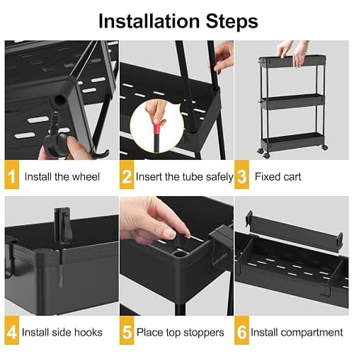 SPACELEAD Slim Storage Cart 4 Tier,Bathroom Organizer Rolling Utility,Mobile Shelving Unit Slide Out for Office, Kitchen, Laundry Room & Narrow Places,Black thumbnail 5