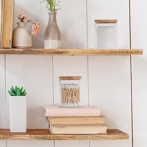 BKYFPQ 2 Pack Glass Qtip Holder Dispenser for Cotton Ball,Swab,Pads,Floss | Apothecary Jars with Lids,Vanity Makeup Organizer and Bathroom Canister Storage Organizer thumbnail 7