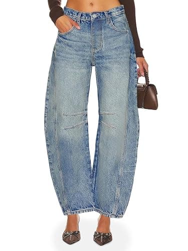 PLNOTME Women's Baggy Boyfriend Jeans Vintage Wide Leg Mid Rise Barrel Denim Ankle Pants thumbnail 2