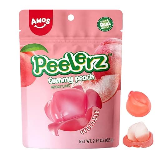 Amos Peelerz Gummy Peach Peeling Candy, Peelable Fruit Snacks, Resealable 6oz Bag - Image 1