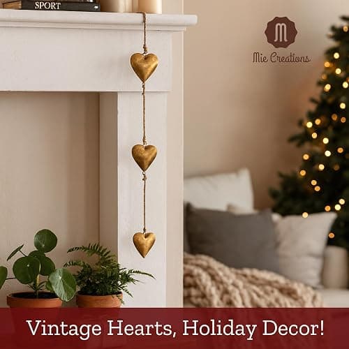 Mie Creations Vintage Metal Heart Wall Hanging Art, Gold Hearts Shaped Bedroom Wall Decor | Anniversary Decorations for Couples, Farmhouse Country Rustic Love Heart, Golden 27'' thumbnail 7