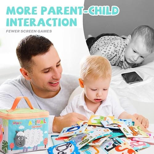 Jollybaby Reusable Soft Cloth ABC Alphabet/Letters Animal Flash Cards for Baby 0-3-6-9-12-18 Month, Curious Baby First Words Learning Activity Flashcards, Tummy Time Toy Gift for 1 Year Old Boy Girl thumbnail 7