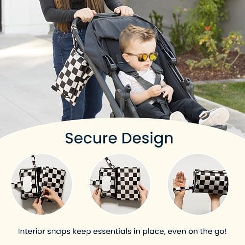 Tiny Twinkle Portable Diaper Changing Pad | Waterproof, Wipeable & Compact Baby Changing Pad for Travel | Smart Wipes Pocket & Organized Storage| Newborn Shower Gift (Beige Checkers) thumbnail 12