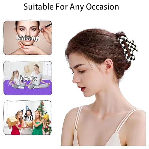 2 PCS Checkered Hair Claw Clips Square Checker Barrettes Cute Non Slip Hair Jaw Clips Strong Hold Rectangle Hair Claw Multicolored Plaid Vintage Check thumbnail 7