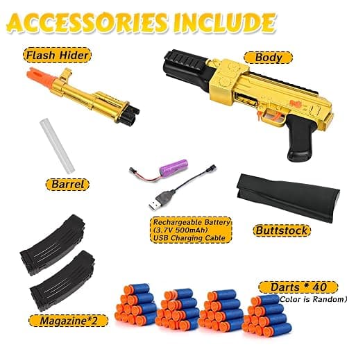 BYTEWAR Electric Golden AK-47 Realistic Soft Bullets Toy Gun,Foam Blasters Toys with 40 Foam Darts & 2 Magazines,Automatic Sniper Rifle for Kids Ages 6+ Years Old,Christmas Birthday Gift for Boys thumbnail 6
