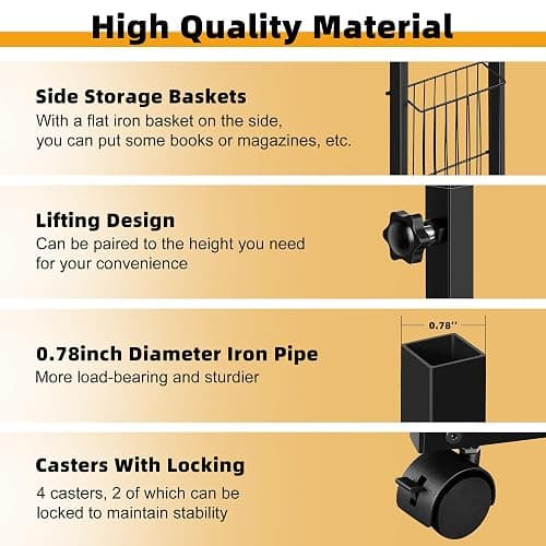 Shinoske Adjustable C Table - C Shaped Side Table with Wheels for Living Room and Bedroom,with Storage Mesh Basket,Slide Under Sofa or Use as Laptop,Black Willow thumbnail 4