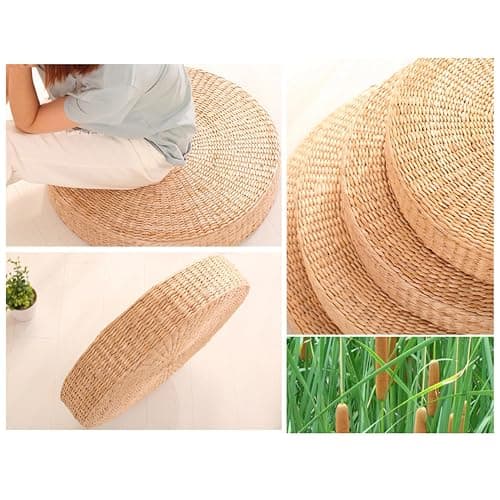 balurukt Japanese Style Tatami Floor Pillow,Sitting Cushion Bigger Size,Round Padded Room Floor Straw Mat for Outdoor Seat Hand Woven Tatami Cushion Best for Zen, Yoga Practice 45cm thumbnail 5