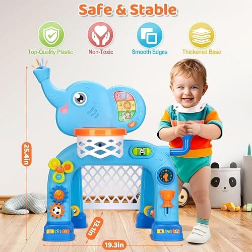 KIZZYEA Toys for 1 2 3 Years Old Boys Girls, Toddler Basketball Hoop & Soccer Goal, Montessori Toy, Interactive Musical Sports Toys with Light, Christmas Birthday Gifts for Baby Kids Age 12-18 Months thumbnail 2