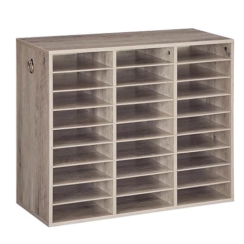 HOOBRO Literature Organizer, 27 Compartments Wooden Mail Organizer, Countertop Literature Sorter with Adjustable Shelves for Home, Office, School, Student Mailbox for Classroom, Greige BG27WF01 - Image 1