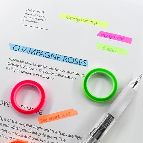 VANRA 5 Rolls Highlighter Tape Transparent Marking Sticker Removable Fluorescent Colored Tags for Reading Class, 16 ft Per Roll thumbnail 6