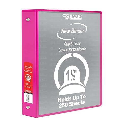 BAZIC Products 1.5" Fuchsia 3-Ring View Binder, Round Ring, 2 Pockets | round rings, 1.5 in Fuchsia view 3-ring binder, 2 inside pockets, holds up to 250 sheets, Durable poly cover, 2 Pockets - Image 1