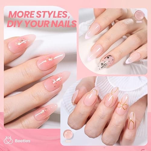 Beetles Jelly Gel Nail Polish Set, 6 Nude Pink Sheer Gel Colors Peach Juice | With Shimmer Translucent Finish For French Nail Art, Soak Off UV LED, Gift For Women thumbnail 3