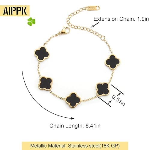 AIPPK 18K Gold Plated Clover Lucky Bracelet for Women White/Black/Red/Green Flower Four Leaf Link Bracelets Trendy Jewelry Gifts for Women thumbnail 2