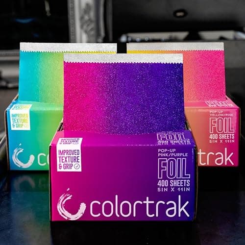 Colortrak Pink/Purple Gradient Pop-up Foil w/Dispenser (400 Count), Pre-cut Sheets, Non-Slip Embossed Texture, 5" x 10.75" Sheets for Hair Foil Coloring and Highlighting Sheet Applications thumbnail 5