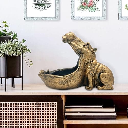 aboxoo Hippo Statue Home Resin Hippopotamus Figurine Sculpture Table Art Decoration Sundries Key Container Storage Box (Gold) thumbnail 9