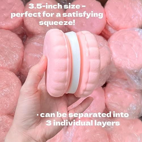 3.5 Inch Slow Rising Squishy Toys, Super Soft Cookie-Shaped Slow Rising Squishies, 3 Layers Realistic Sandwich Cookie Squeeze Toy, Food Squishies for Decompression Stress Relief (Pink) thumbnail 5
