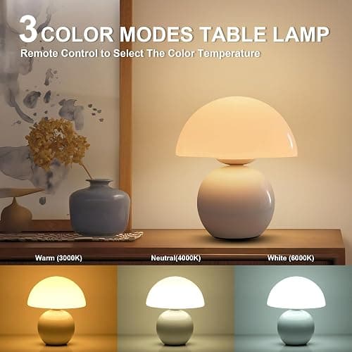 KARTOOSH Cordless Cute Mushroom Lamp with Remote Control, Cordless Lamps for Tables, 9 RGB, 3 Color Temperature, Stepless Dimmable, Timer, Memory, Unique Aesthetic Home Decor for Living Room (White) thumbnail 5