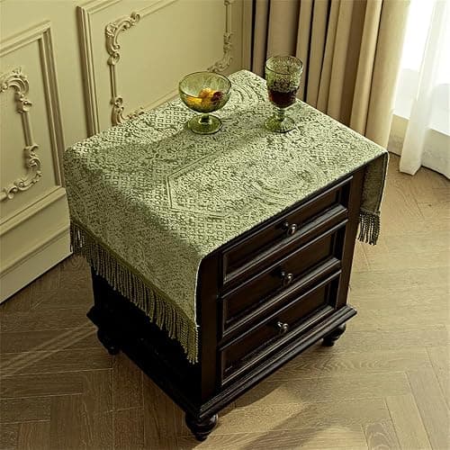 Utobanh French Sage Green Nightstand Tablecloth - European Style Long Tassels Bedside Table Cover/Bedside Table Cloth/Bedside Table dust Cover thumbnail 3
