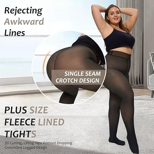 UISLII Plus Size Fleece Lined Tights Women,Warm Pantyhose Leggings Women,Fake Translucent Thermal Skin Colored Tights Winter. - Black Fake Translucent Skin-pantyhose - 3X-Large-4X-Large Plus thumbnail 2